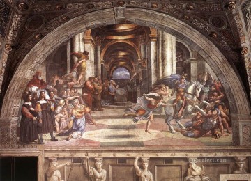 La expulsión de Heliodoro del templo del maestro renacentista Rafael Pinturas al óleo